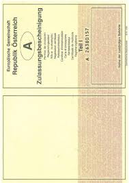 Österreich – Zulassungsbescheinigung Teil 1 (vor 2011) – Vorderseite
