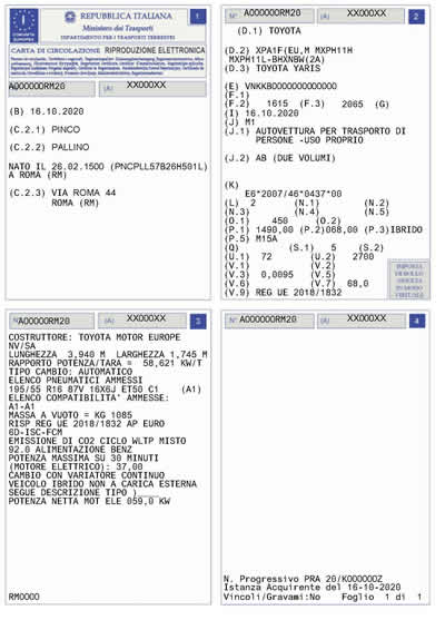 Italien – Documento Unico di Circolazione e di Proprietà (DU) – Documento Unico (Vorderseite)