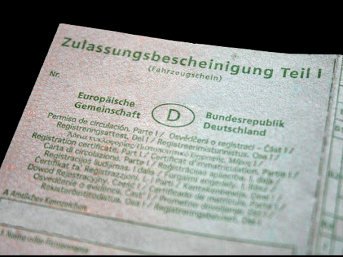 Fahrzeugschein – Zulassungsbescheinigung Teil I